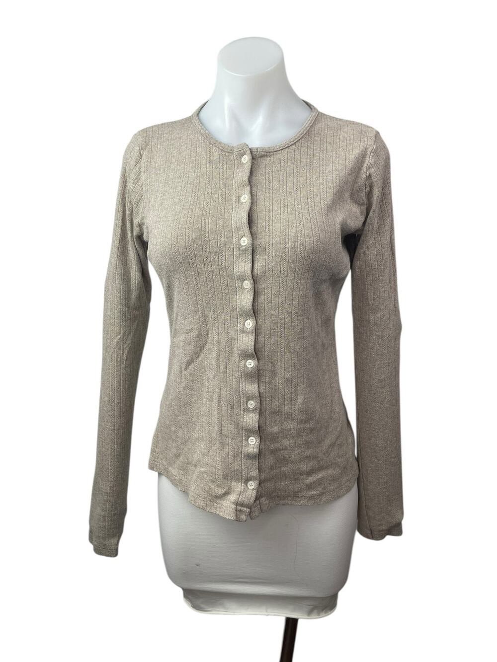 Brandy Melville Beige Crew Neck Long Sleeve Button Down Cardigan Sweater Top M/L